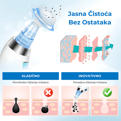 infografik poređenja površinskog i temeljnog čišćenja mitisera, jasna čistoća bez ostataka