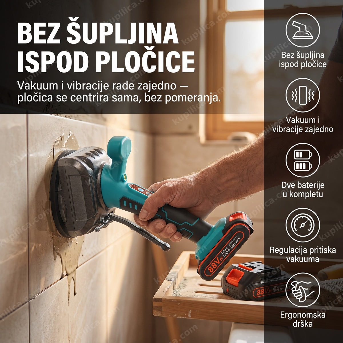 vakumski pištolj za pločice u upotrebi na zidnoj pločici, benefiti proizvoda