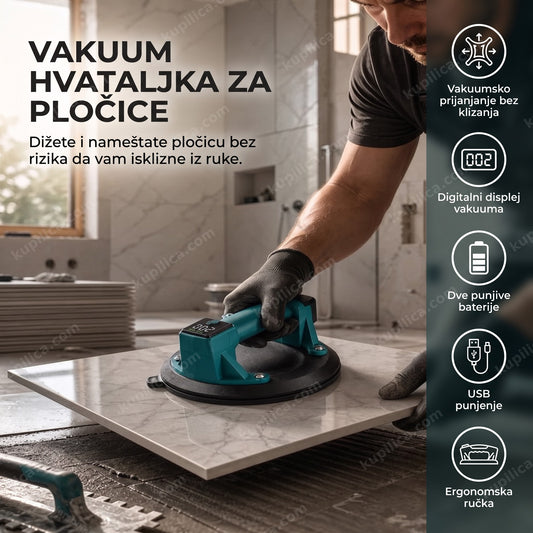 Vakuum hvataljka za pločice u upotrebi na gradilištu u izgradnji kupatila