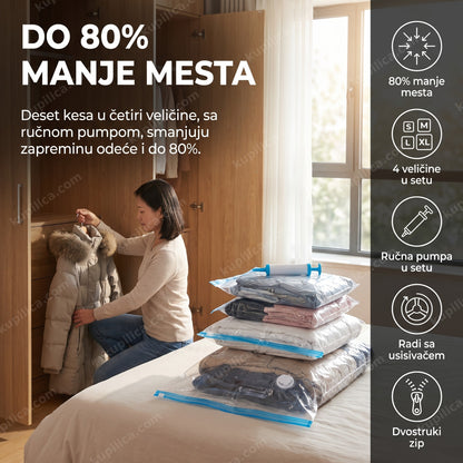 Osoba pakuje odeću u vakuum kese sa ručnom pumpom, set od 10 komada u 4 veličine