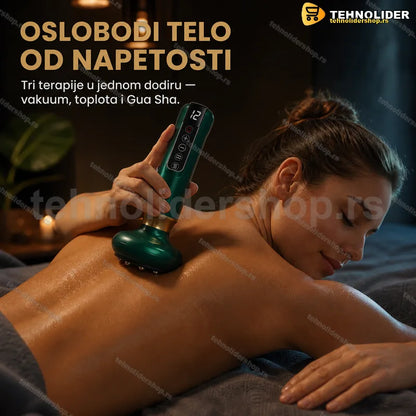 Vakuum masažer sa grejanjem i Gua Sha efektom — uređaj u ruci