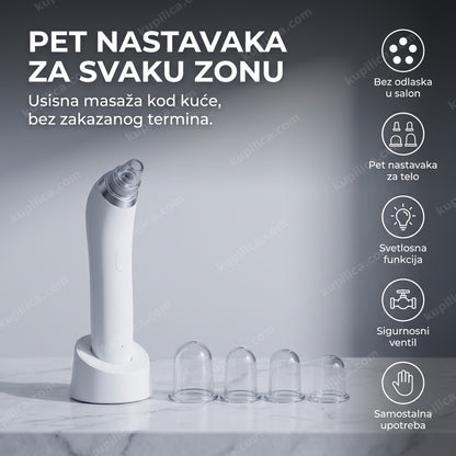 vakuumski masažer za celulit sa pet nastavaka i ugrađenim svetlom na postolju
