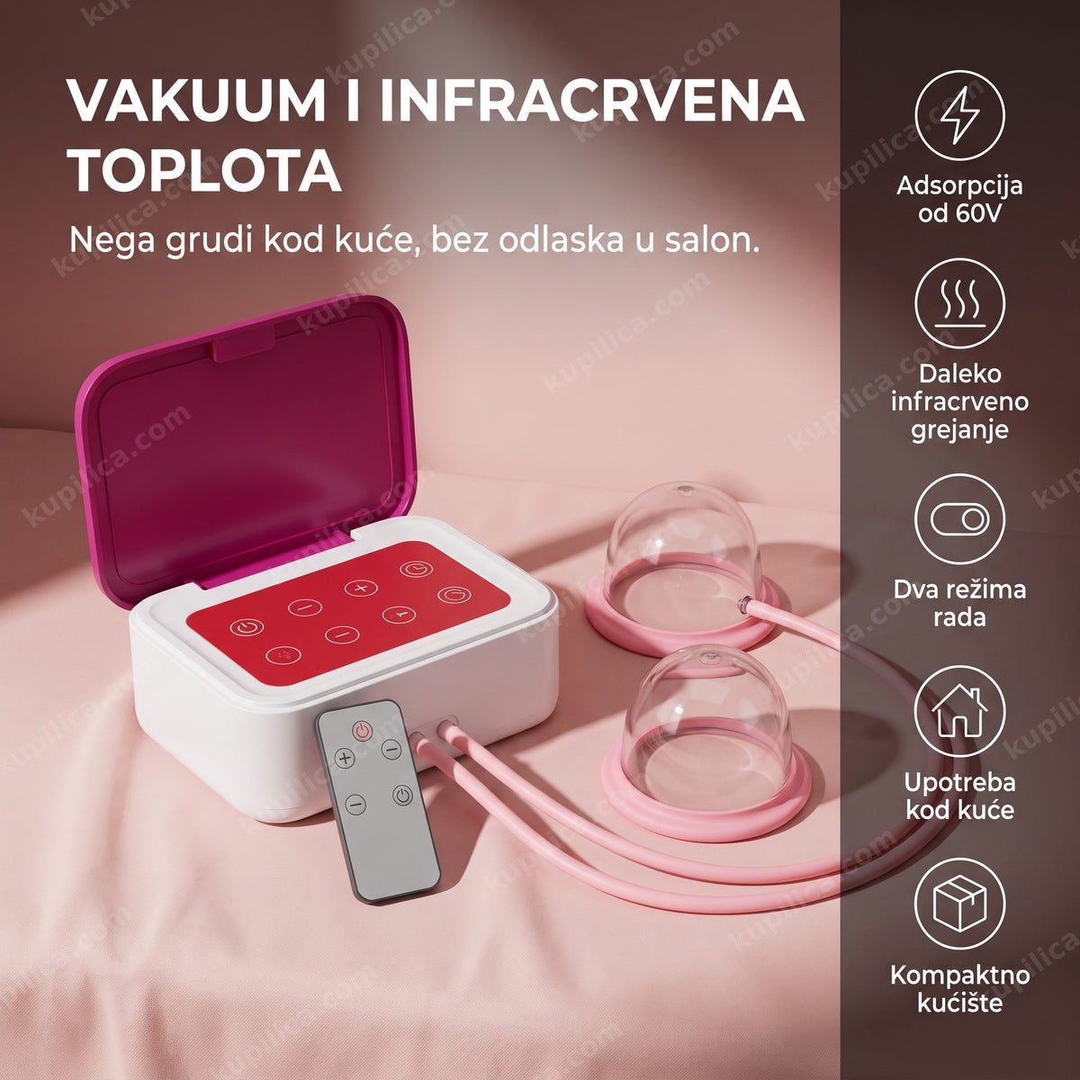 vakuumski masažer za grudi sa infracrvenim grejanjem i dva silikonska nastavka
