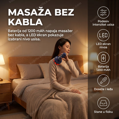 Žena koristi vakuumski masažer za telo sa LED ekranom na vratu i leđima
