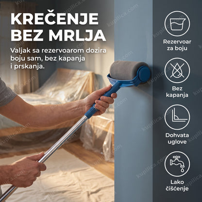 valjak za krečenje sa rezervoarom za boju u upotrebi na zidu, benefiti proizvoda