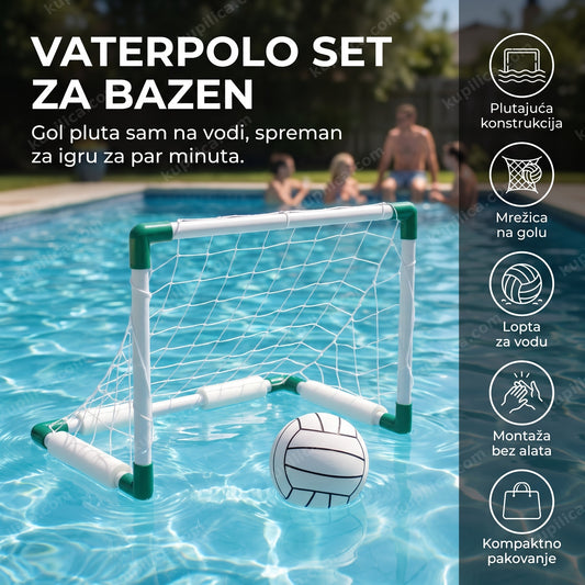 Plutajući vaterpolo set sa golom i loptom u bazenu, prikaz benefita proizvoda