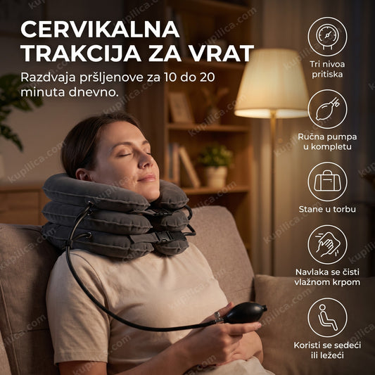 vazdušni jastuk za istezanje vrata na osobi koja sedi kod kuće, benefiti proizvoda