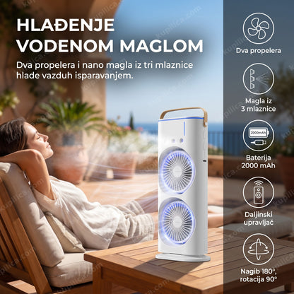Prenosni ventilator sa vodenom maglom, dupli propeler i daljinski upravljač