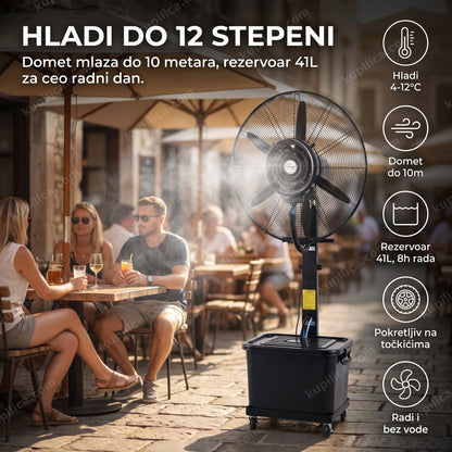 profesionalni ventilator sa vodenom maglom na terasi kafića, benefiti proizvoda