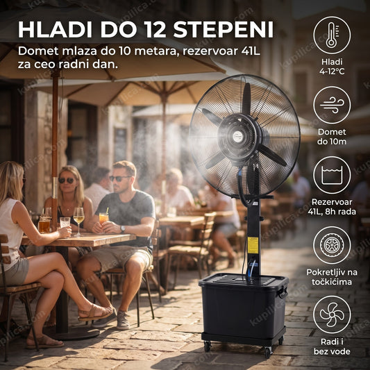 profesionalni ventilator sa vodenom maglom na terasi kafića, benefiti proizvoda