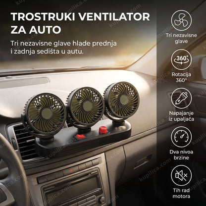 Ventilator za auto trostruki montiran na tabli automobila, benefiti proizvoda