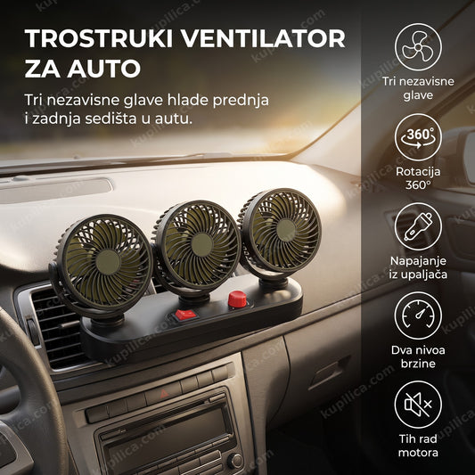 Ventilator za auto trostruki montiran na tabli automobila, benefiti proizvoda