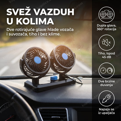 dupli ventilator za automobil na tabli sa dve rotirajuće glave — benefiti proizvoda