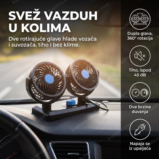dupli ventilator za automobil na tabli sa dve rotirajuće glave — benefiti proizvoda