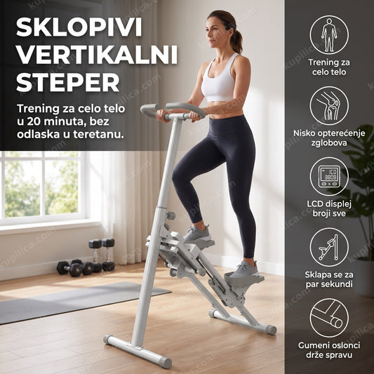 Odrasla osoba vežba na vertikalnom steperu u dnevnoj sobi