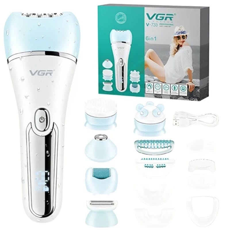 epilator set 6u1 VGR V-733 sa svim nastavcima i kutijom pored