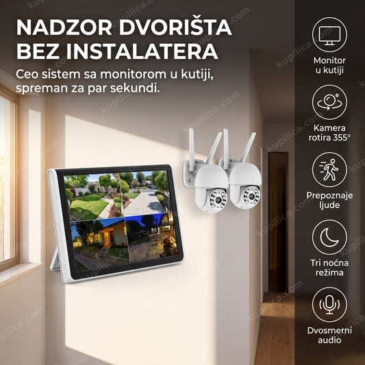 Video nadzor sa monitorom u hodniku prikazuje mozaik kamera dvorišta, benefiti proizvoda