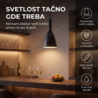 crna viseća lampa u obliku kupe iznad kućnog bara sa čašama vina, benefiti proizvoda