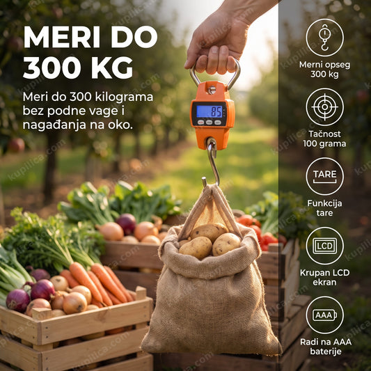 viseća vaga 300kg sa kukom u bašti meri džak krompira, benefiti proizvoda