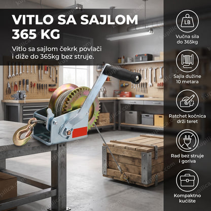 Vitlo sa sajlom 365 kg pomera tešku mašinu po podu radionice, benefiti proizvoda