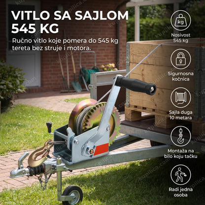 Ručno vitlo sa sajlom 545 kg zateže sajlu pri utovaru tereta na prikolicu, benefiti proizvoda