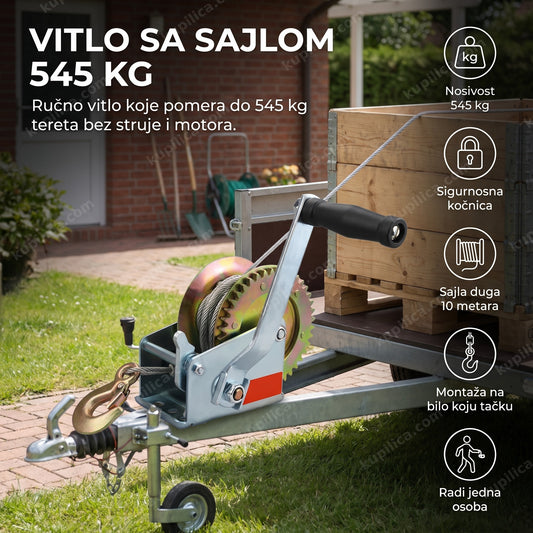 Ručno vitlo sa sajlom 545 kg zateže sajlu pri utovaru tereta na prikolicu, benefiti proizvoda