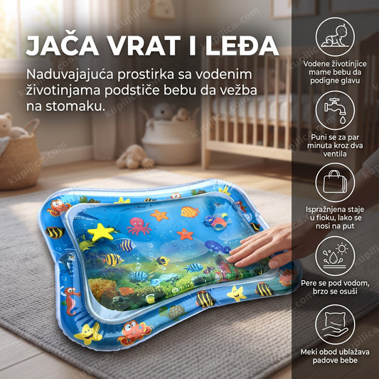 vodena podloga za bebe, senzorna prostirka za tummy time bez bebe na podu, benefiti proizvoda
