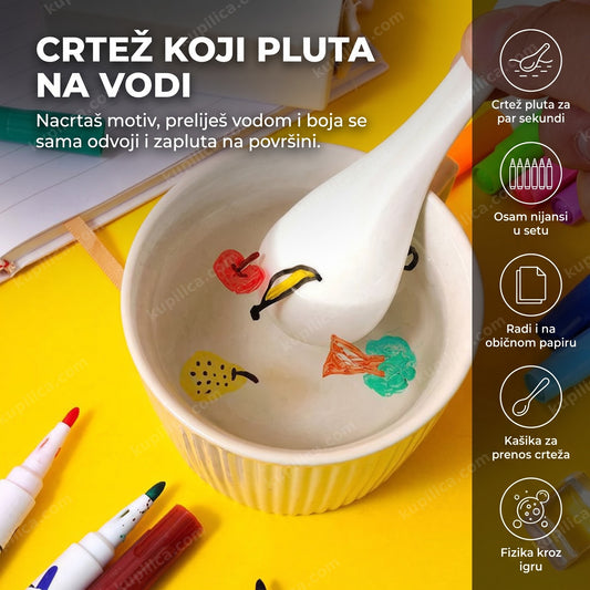 set vodenih flomastera za decu sa crtežom koji pluta na vodi u posudi, benefiti proizvoda