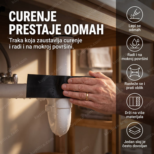 vodootporna lepljiva traka lepi se preko pukotine na cevi koja curi, benefiti proizvoda