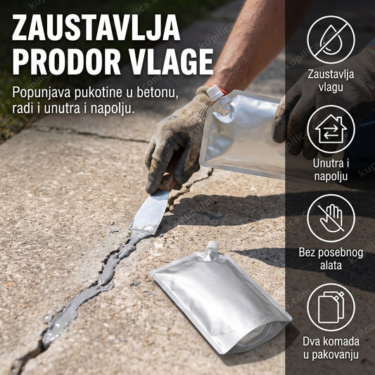 Nanošenje vodootporne mase u pukotinu betonske staze rukom u rukavici