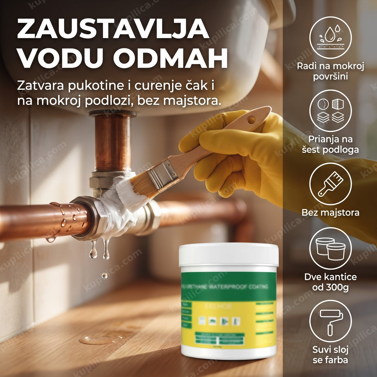vodootporna pasta za izolaciju naneta na spoju vodovodne cevi, benefiti proizvoda