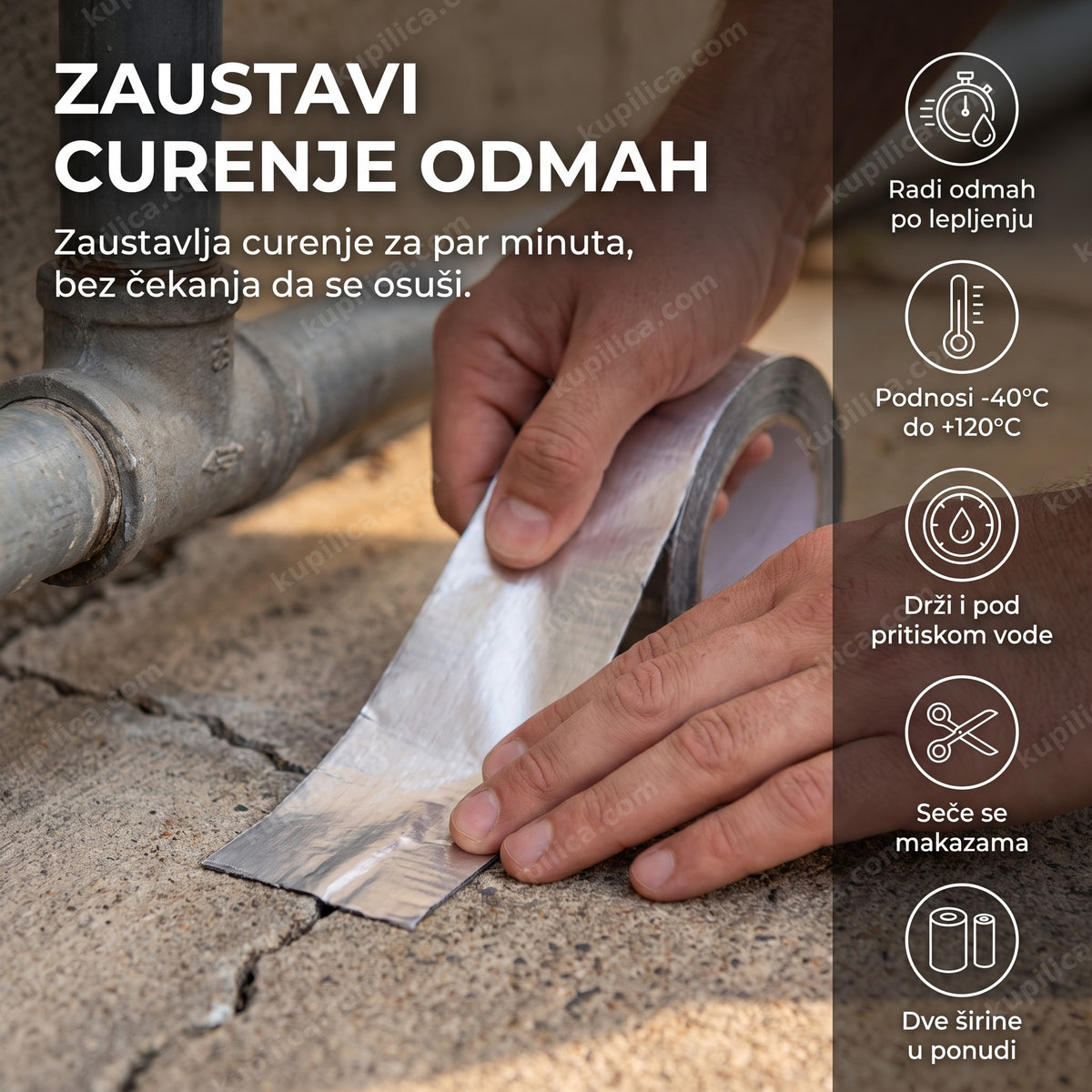 aluminijumska vodootporna traka lepi se preko napukle površine, benefiti proizvoda