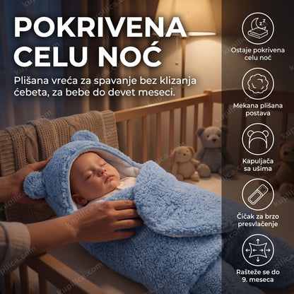vreća za spavanje za bebe — beba u krevecu umotana u plišanu vreću za spavanje, benefiti proizvoda
