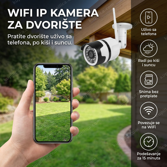 bela wifi ip kamera za dvorište, telefon prikazuje sliku dvorišta, benefiti proizvoda
