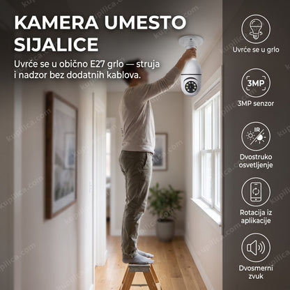 Osoba uvrće WiFi kameru sijalicu u plafonjeru u hodniku