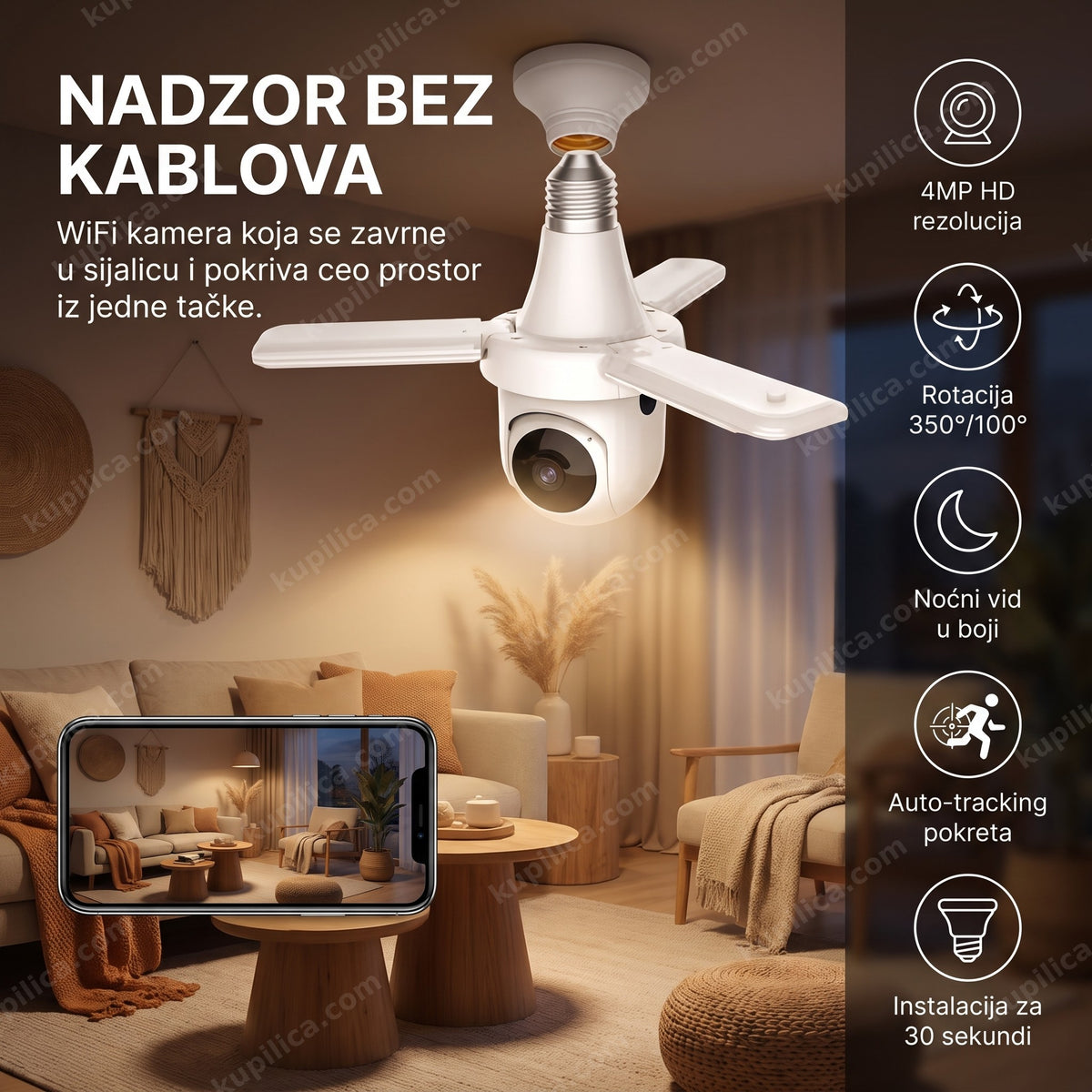 wifi kamera sijalica — smart kamera u E27 grlu na plafonu, benefiti proizvoda