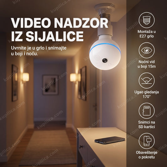 WiFi kamera sijalica postavljena u plafonsko svetlo hodnika uveče