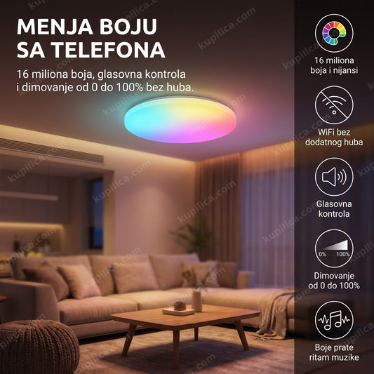 wise pametna led plafonjera 24W RGBCW na plafonu dnevne sobe u boji – benefiti proizvoda