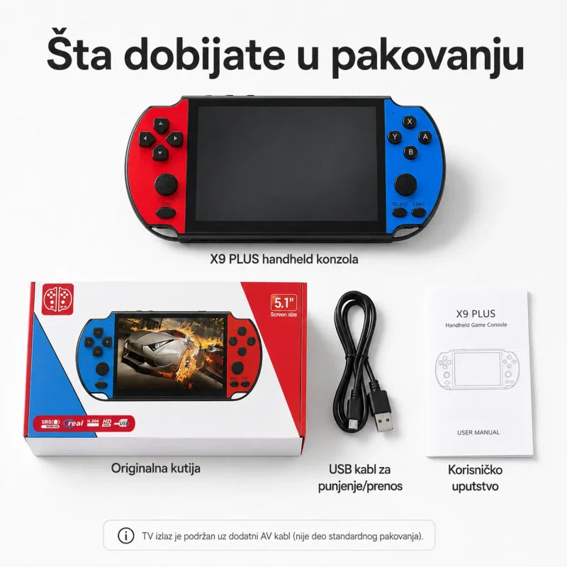 X9 Plus konzola u ruci tokom igranja u pokretu