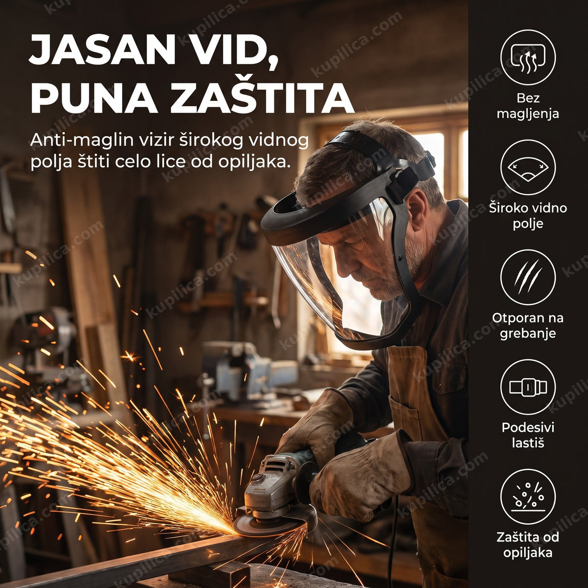 zaštitna maska za celo lice tokom brušenja metala - benefiti proizvoda