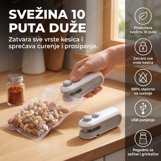 2u1 zatvarač za plastične kese, zatvaranje kesice sa grickalicama u kuhinji, benefiti proizvoda