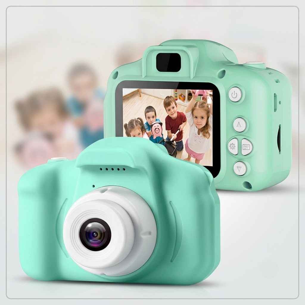 zeleni dečiji digitalni fotoaparat — pregled