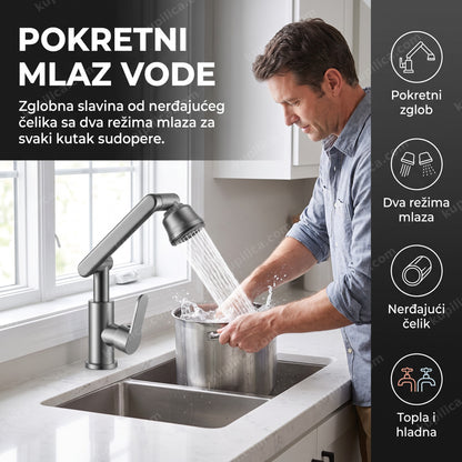 Pokretna zglobna slavina za sudoperu od nerđajućeg čelika sa tuš mlazom