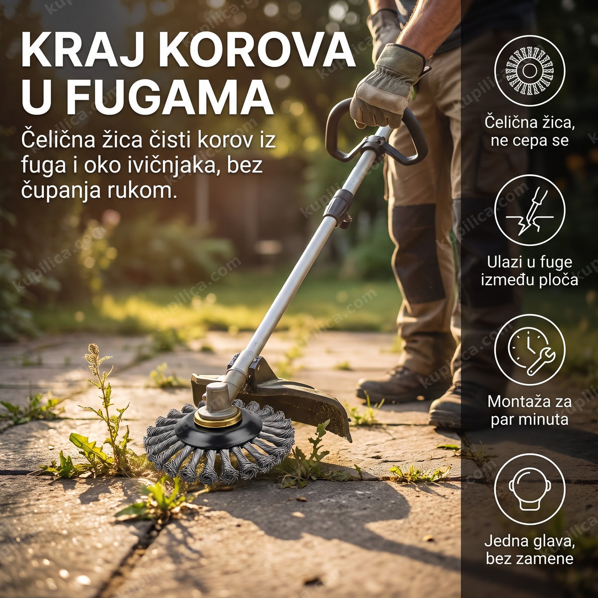 žičana glava za trimer čisti korov iz fuga između baštenskih ploča, benefiti proizvoda
