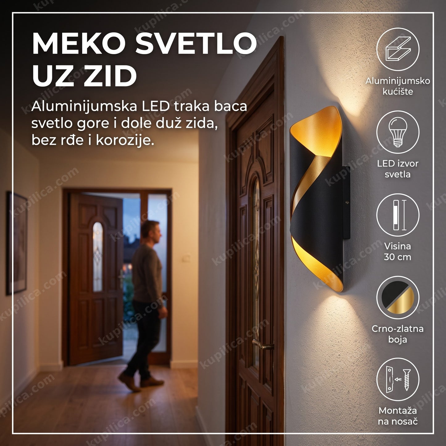 Zidna lampa DS-XR01 osvetljava hodnik pored ulaznih vrata u sumrak