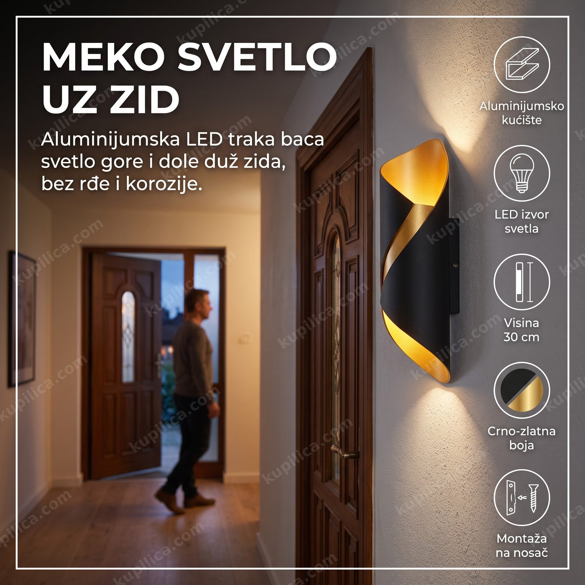 Zidna lampa DS-XR01 osvetljava hodnik pored ulaznih vrata u sumrak