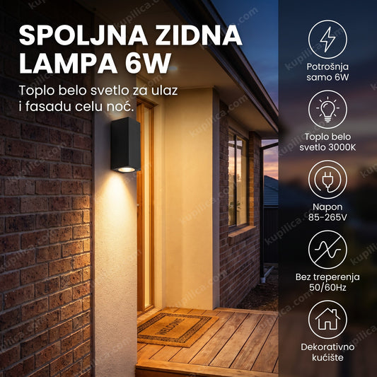 Zidna lampa za spoljašnju upotrebu osvetljava ulaz kuće u sumrak