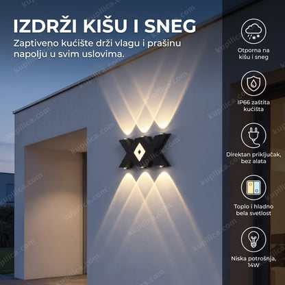 Zidna LED lampa za fasadu osvetljava kuću uveče efektom gore-dole, benefiti proizvoda