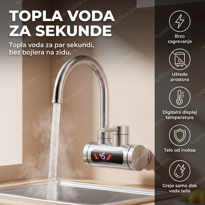 zidna slavina sa grejačem u modernoj kuhinji iznad sudopere, benefiti proizvoda