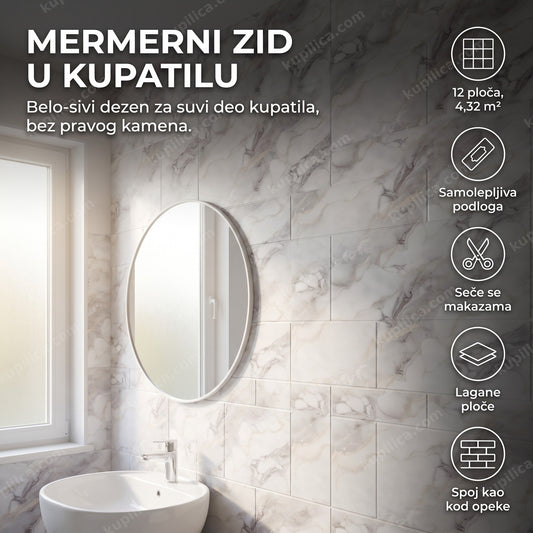 zidne obloge sivi mermer oko ogledala u kupatilu